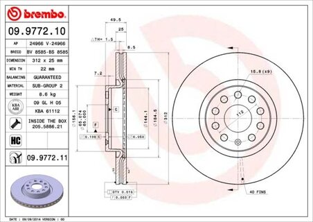 Kotouč přední OCTAVIA II. 2,0, BREMBO 09.9772.11