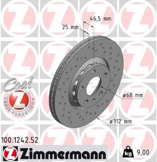 Kotouč přední SUPERB I., ZIMMERMANN 100.1242.52