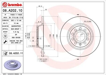 Kotouč zadní OCTAVIA II., BREMBO 08.A202.11