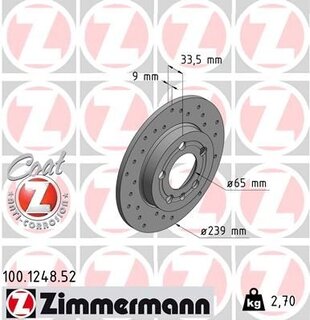 Kotouč zadní vrtaný OCTAVIA I. 4x4, ZIMMERMANN 100.1248.52